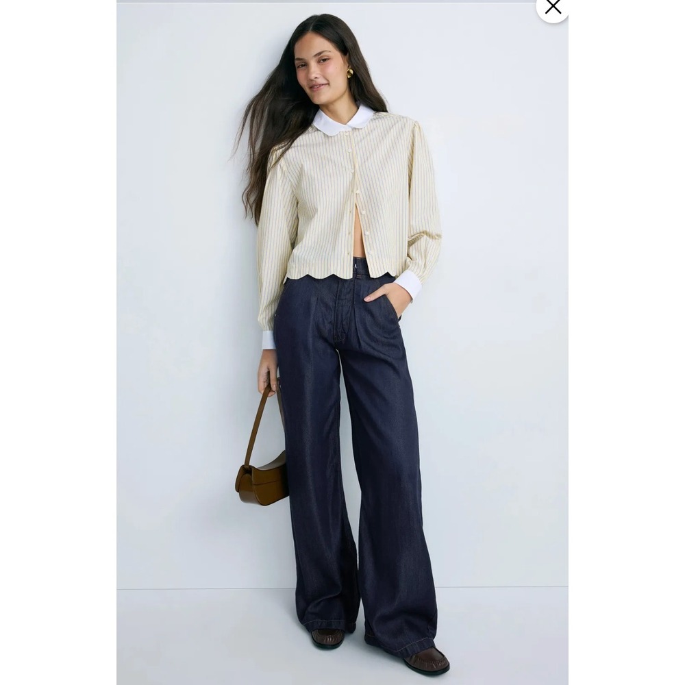 Hudson James High Rise Trouser Wide Leg Jeans Blue Pleated Womens Sz 30